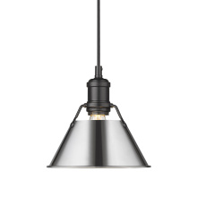 Golden 3306-S BLK-CH - Yep by Golden Lighting Orwell 1-light 8in Pendant in Matte Black and Chrome shade